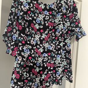 Liz Claiborne Blue and Green Short Sleeve Boxy Blouse